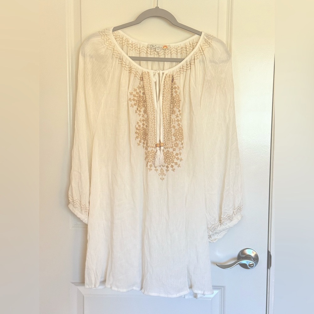 C&C California Cream Blouse with Gold Embroidery